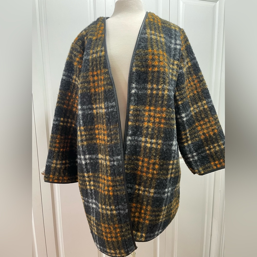 Checkered Coat in Charcoal, Mustard, and Ivory